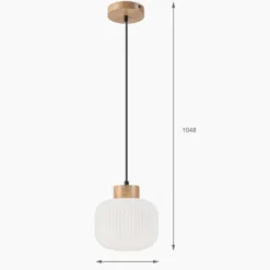 Hängeleuchte Harmony, Ø 20 cm, Opalglas, Eichenholz, E27