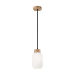Hängeleuchte Harmony, Ø 14 cm, weiß/eiche, Glas/Holz