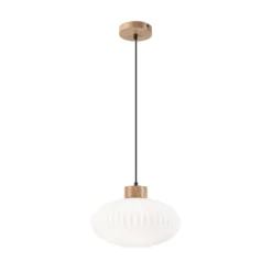 Hängeleuchte Harmony, Ø 25 cm, weiß/eiche, Glas/Holz