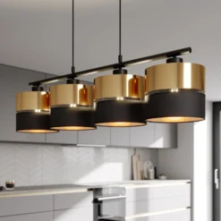Hängeleuchte Hilton, schwarz/gold, vierflammig