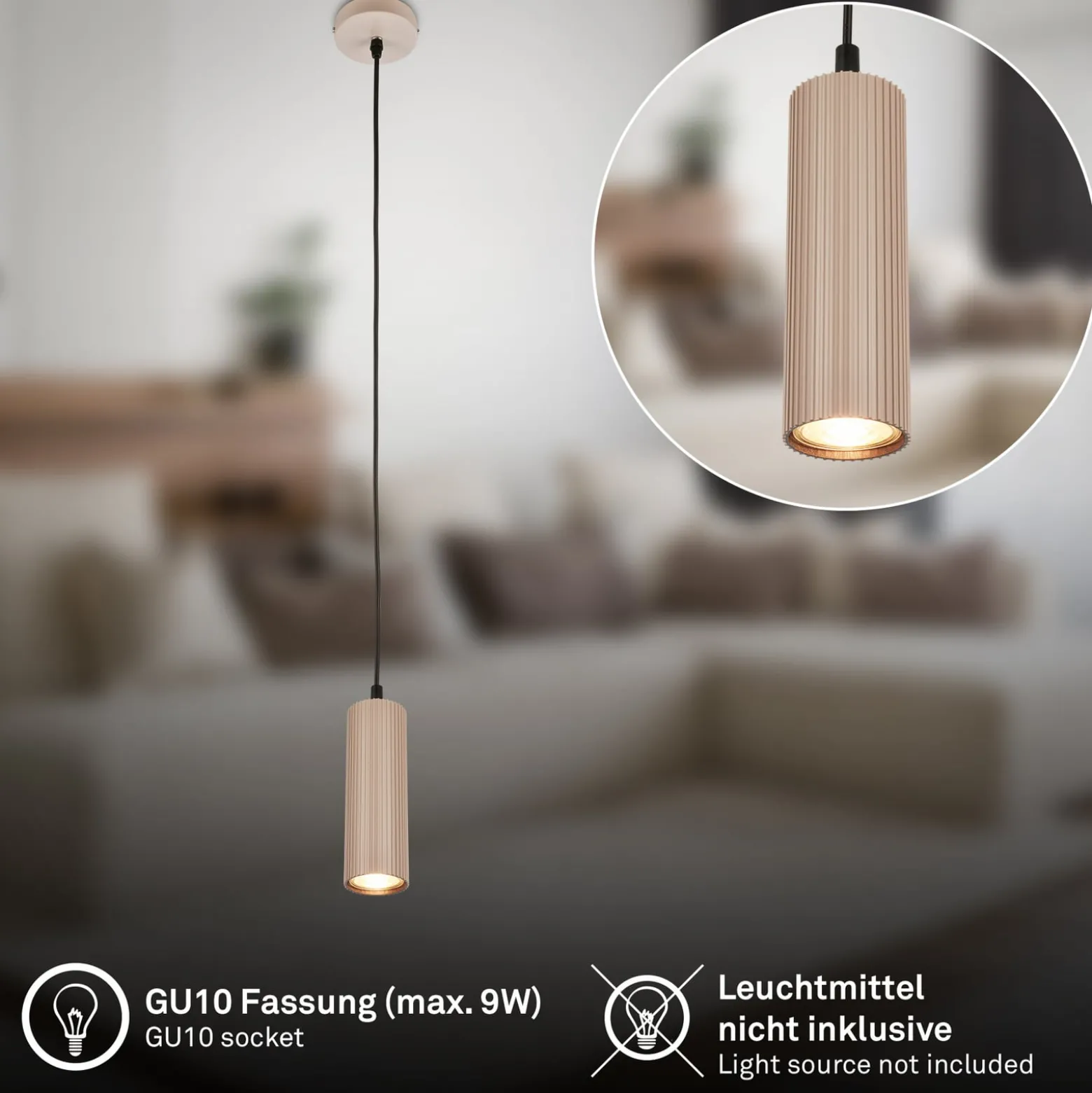 Hängeleuchte Ida, beige, 1-flammig, Ø 10 cm, GU10