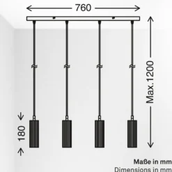Hängeleuchte Ida, schwarz, 4-flammig, Länge 76 cm, GU10