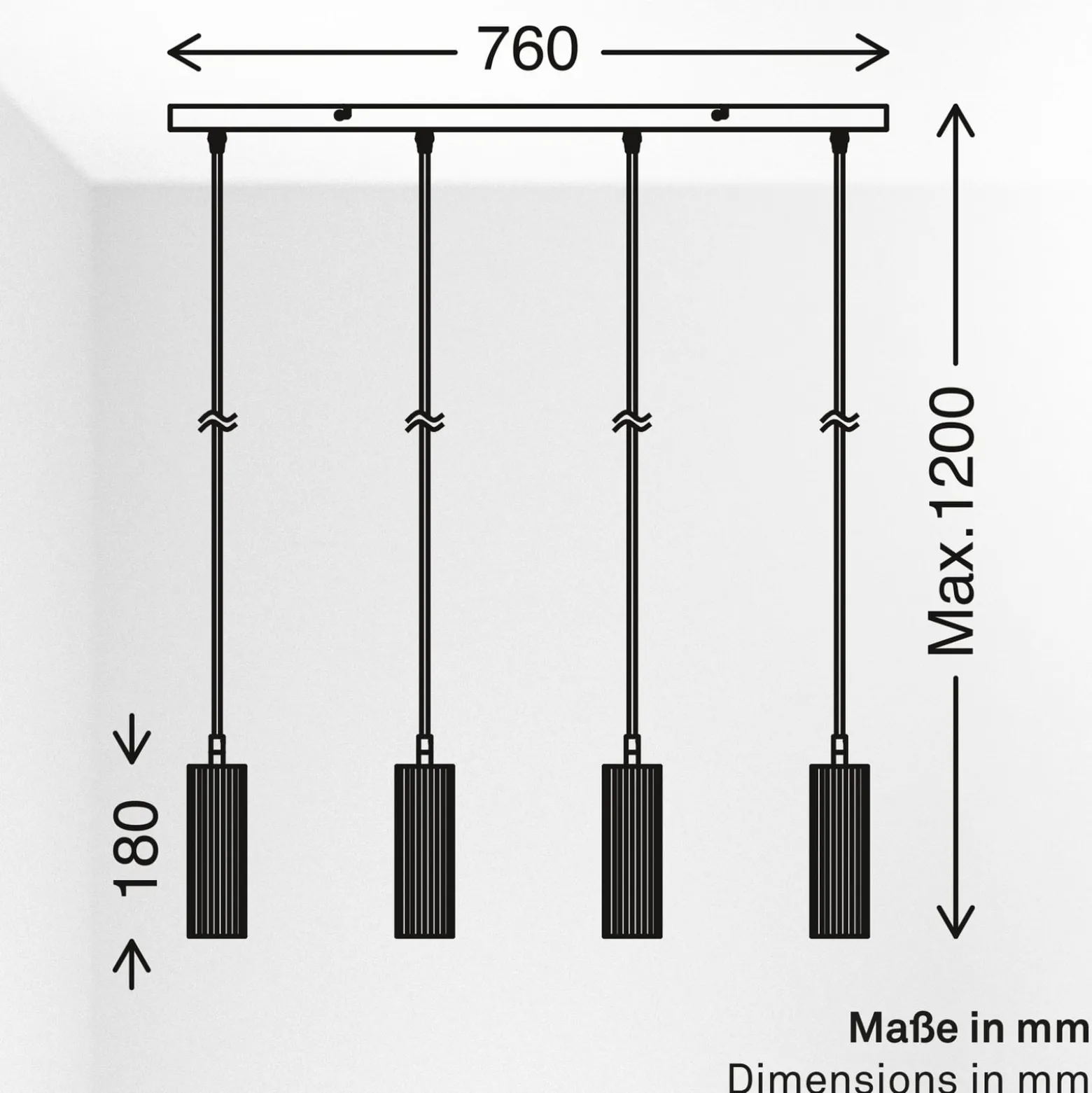 Hängeleuchte Ida, schwarz, 4-flammig, Länge 76 cm, GU10