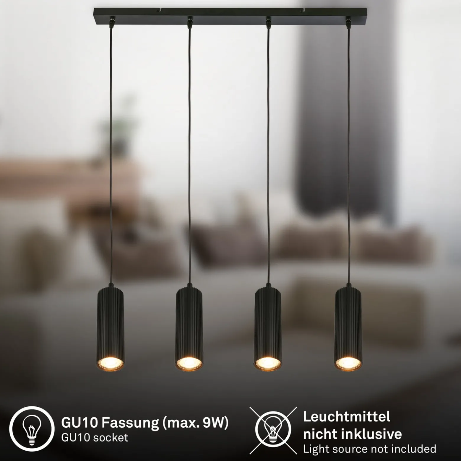 Hängeleuchte Ida, schwarz, 4-flammig, Länge 76 cm, GU10