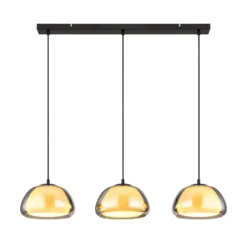 Hängeleuchte Jella, Länge 95 cm, rauchgrau, 3-flg., Glas