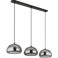 Hängeleuchte Jella, Länge 95 cm, rauchgrau, 3-flg., Glas