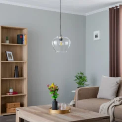 Hängeleuchte Kaja mit Glaskugel klar, Ø 24 cm