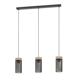 Hängeleuchte Kilnsdale, Länge 81 cm, schwarz/braun, 3-flg.,