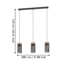 Hängeleuchte Kilnsdale, Länge 81 cm, schwarz/braun, 3-flg.,