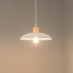 Hängeleuchte Kobe, einflammig, Stahl, Holz, weiß