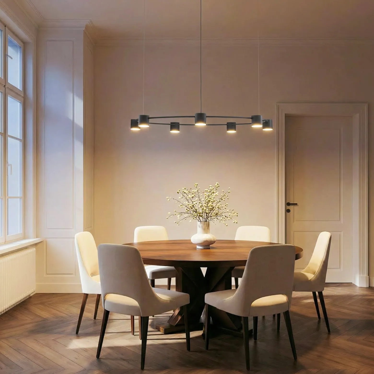 Hängeleuchte Kodo, 7-flammig, schwarz, Stahl, GX53