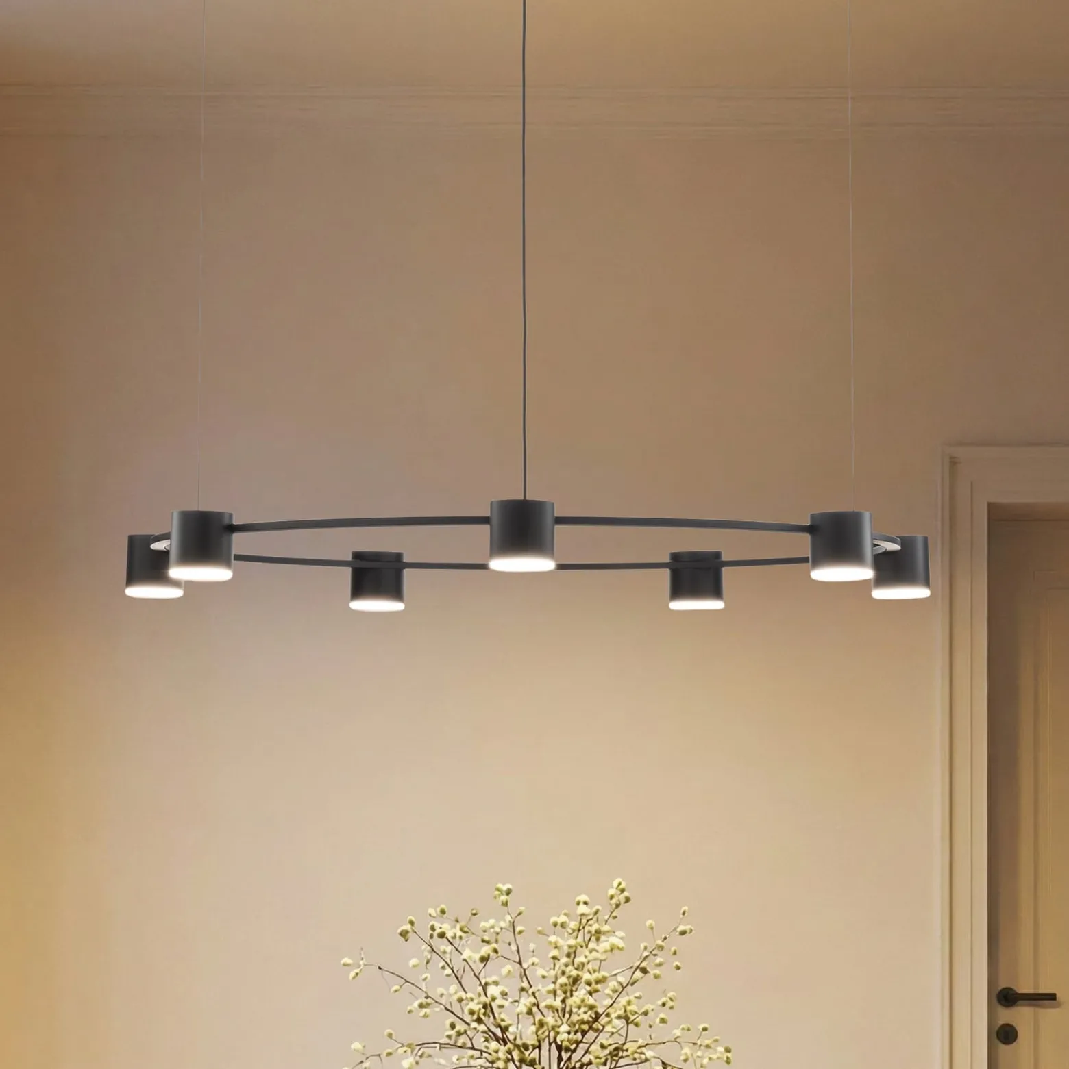 Hängeleuchte Kodo, 7-flammig, schwarz, Stahl, GX53