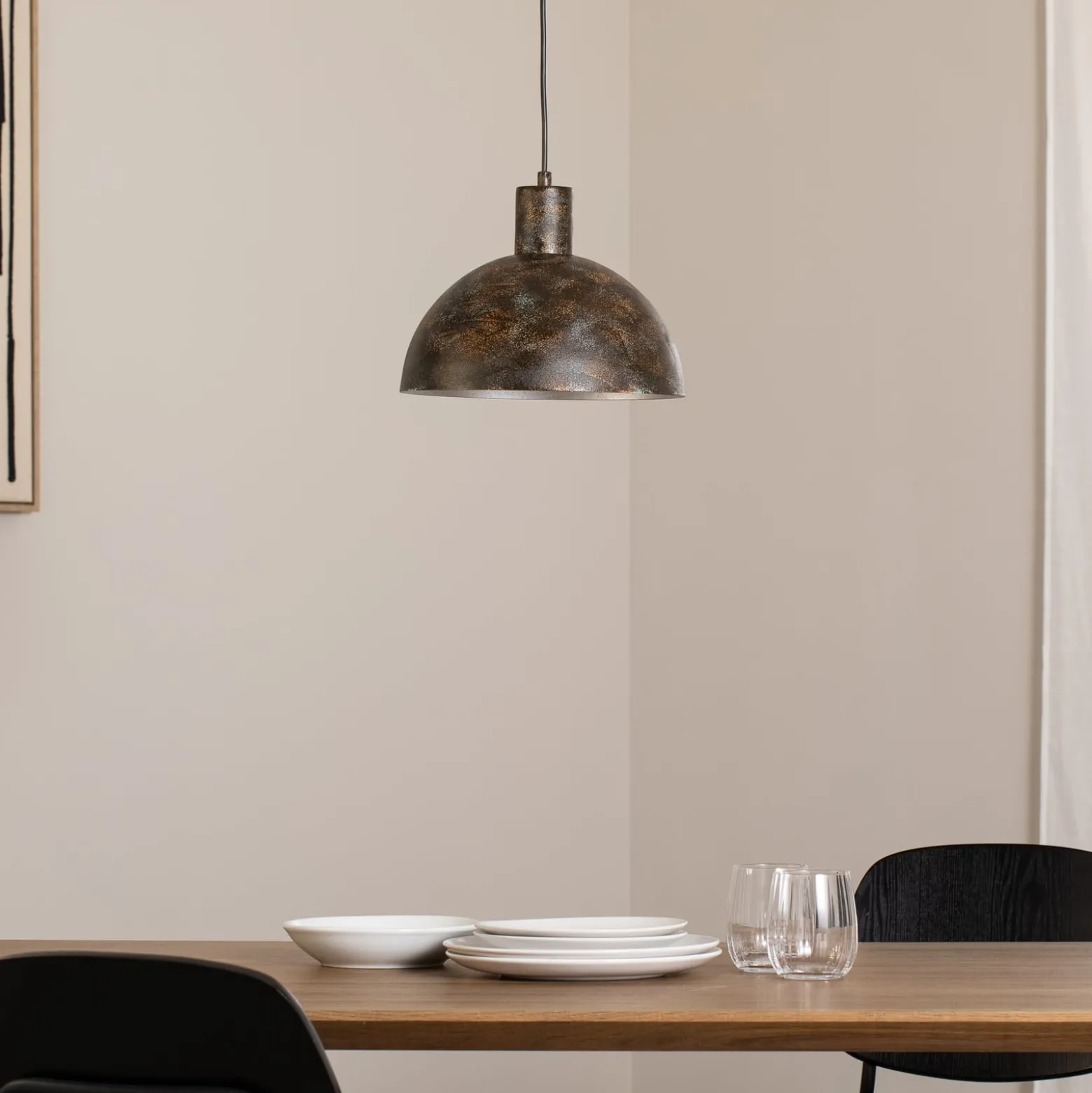 Hängeleuchte Kure, schwarz-braun, Metall, Ø 30 cm, E27