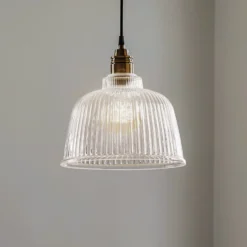 Hängeleuchte Leana, Glas klar, 1-flg., altmessing