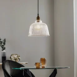 Hängeleuchte Leana, Glas klar, 1-flg., altmessing