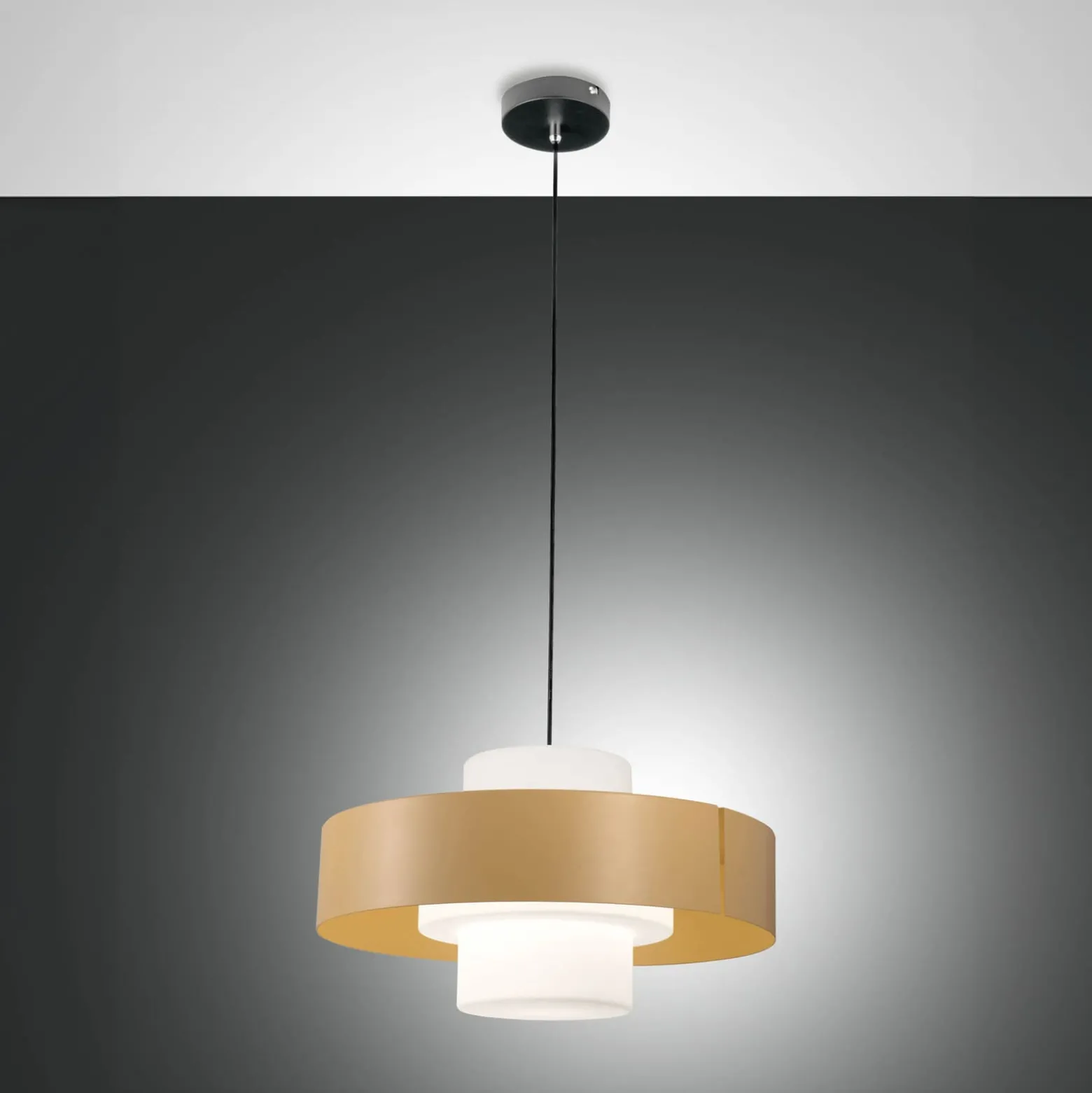 Hängeleuchte Loto, sandfarben, Ø 45 cm, Metall, Glas, E27