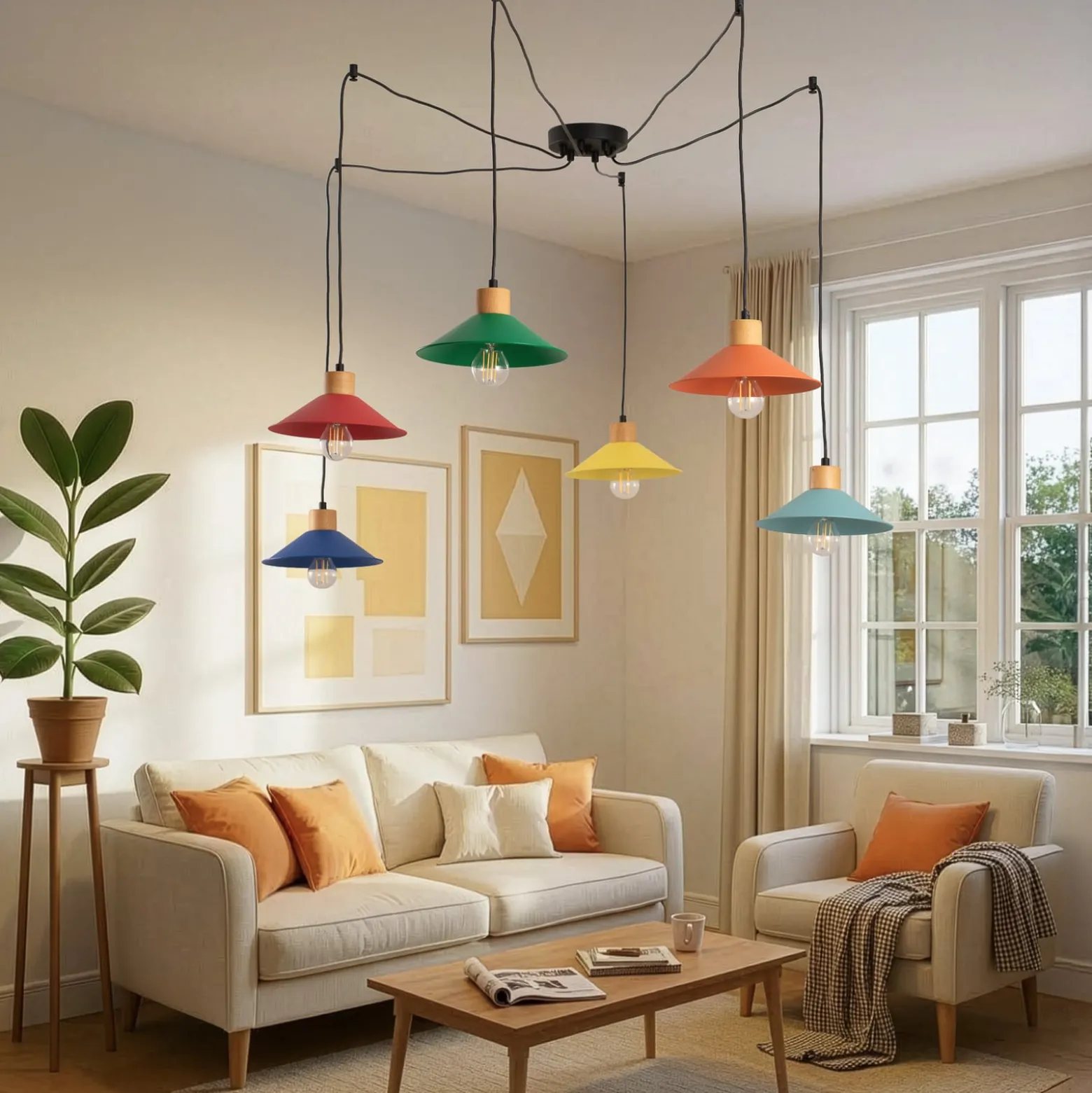 Hängeleuchte Manavgat, 6-flammig, Multicolour, Länge 144 cm