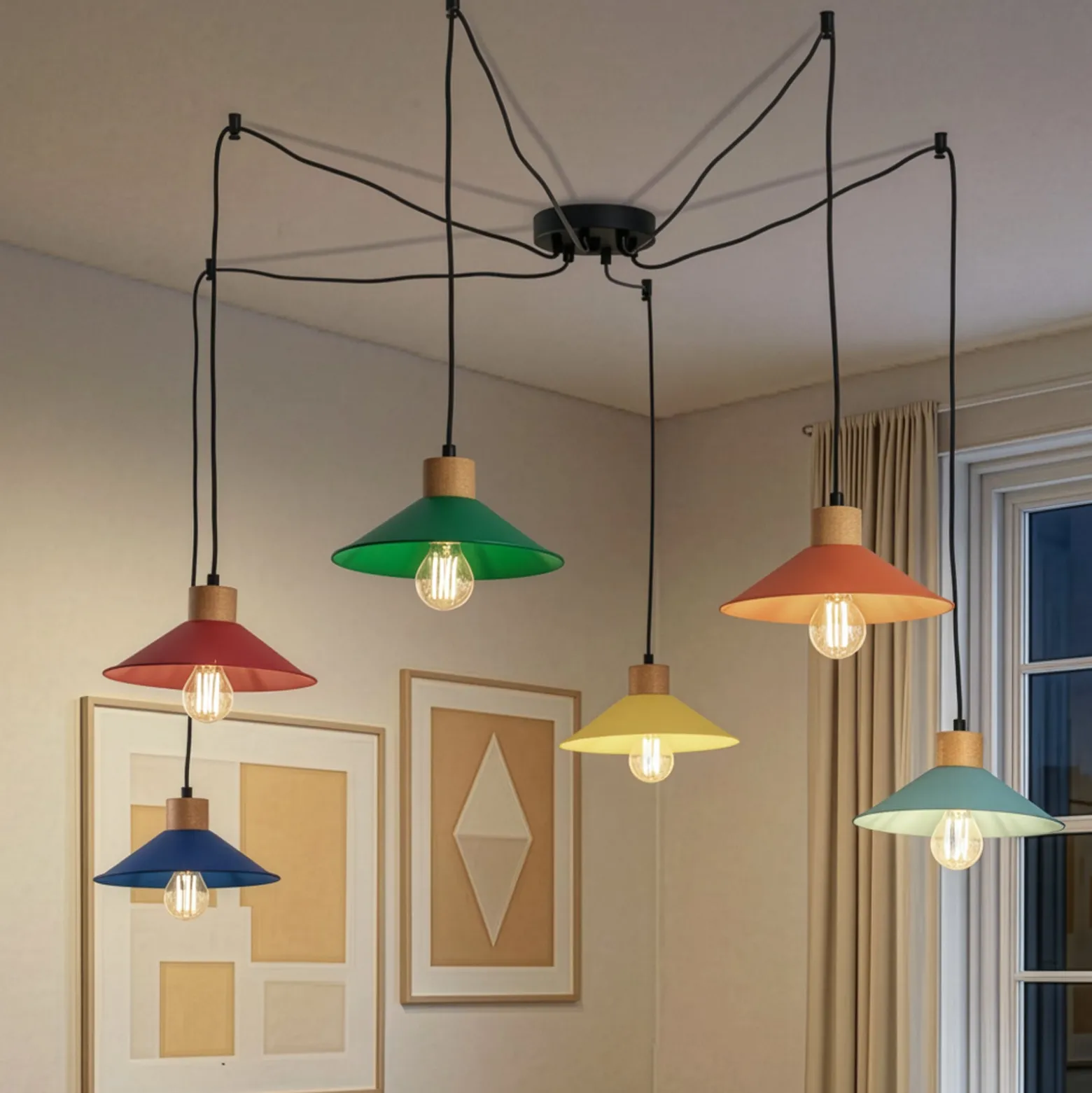 Hängeleuchte Manavgat, 6-flammig, Multicolour, Länge 144 cm