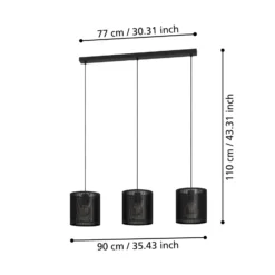 Hängeleuchte Manby, Länge 90 cm, schwarz, 3-flg., Stahl