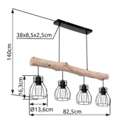 Hängeleuchte Mina, Länge 83 cm, schwarz/braun, 4-flg.
