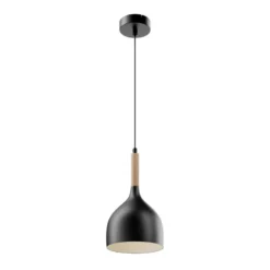 Hängeleuchte Noak, schwarz/holz natur, Ø 17 cm