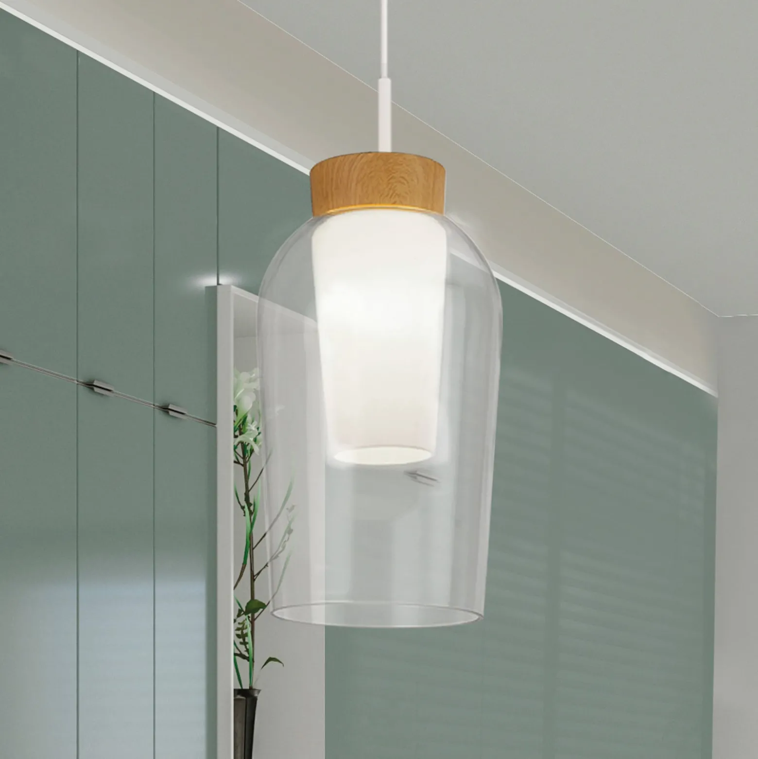 Hängeleuchte Nora, einflammig, weiß, transparent, Glas