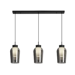 Hängeleuchte Nora, schwarz, chrom, 3-flammig, Balken, Glas