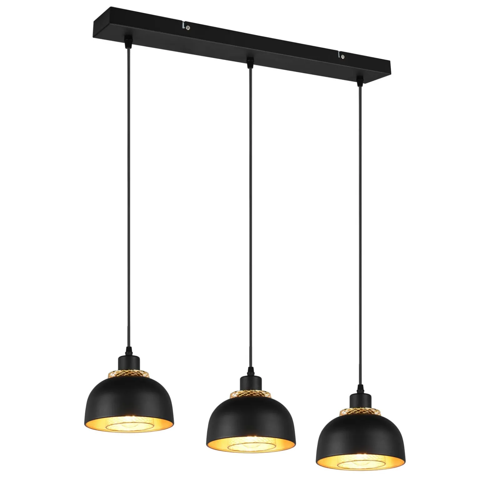 Hängeleuchte Punch, schwarz/gold, dreiflammig