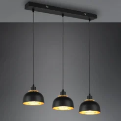 Hängeleuchte Punch, schwarz/gold, dreiflammig