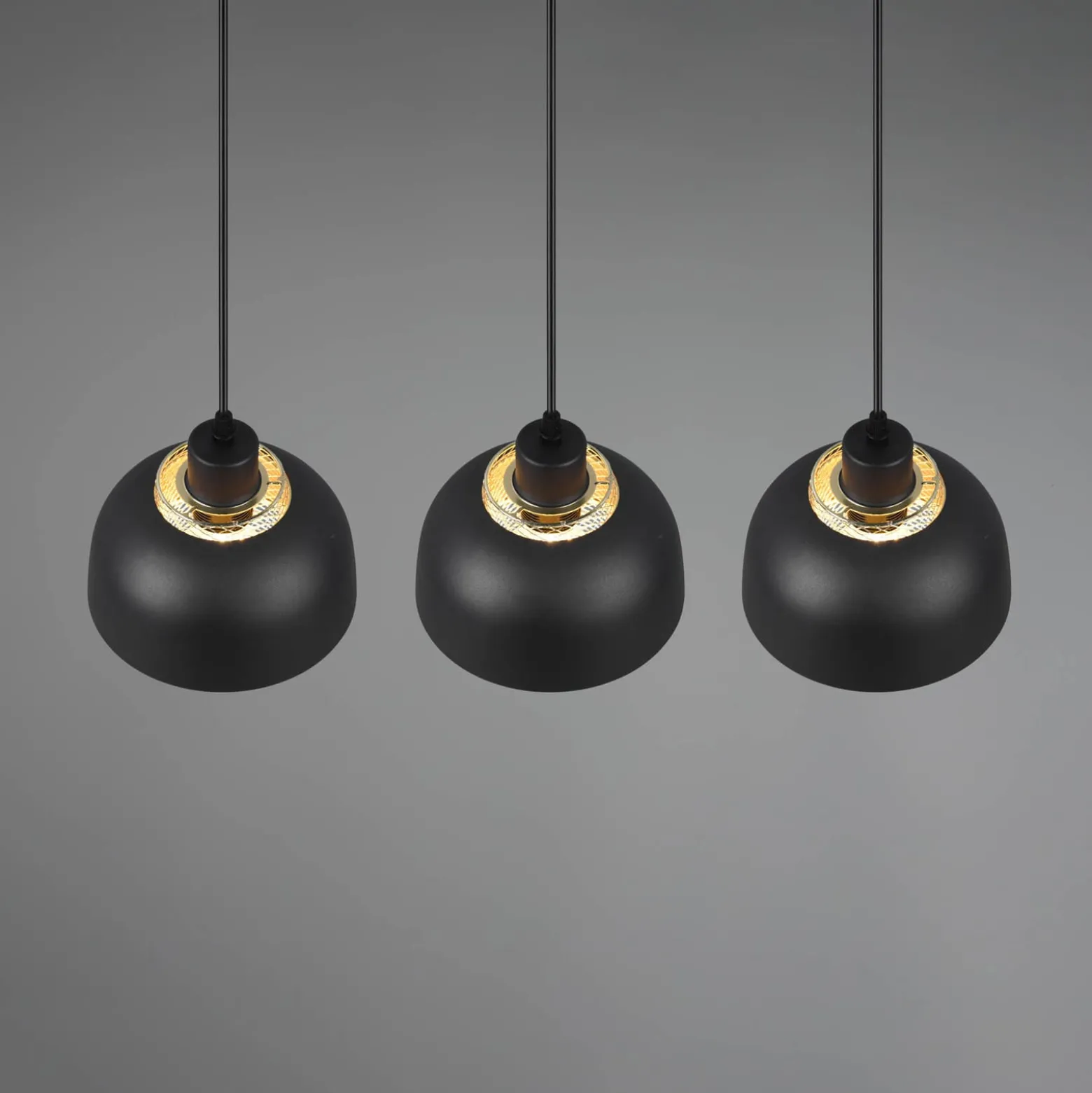 Hängeleuchte Punch, schwarz/gold, dreiflammig