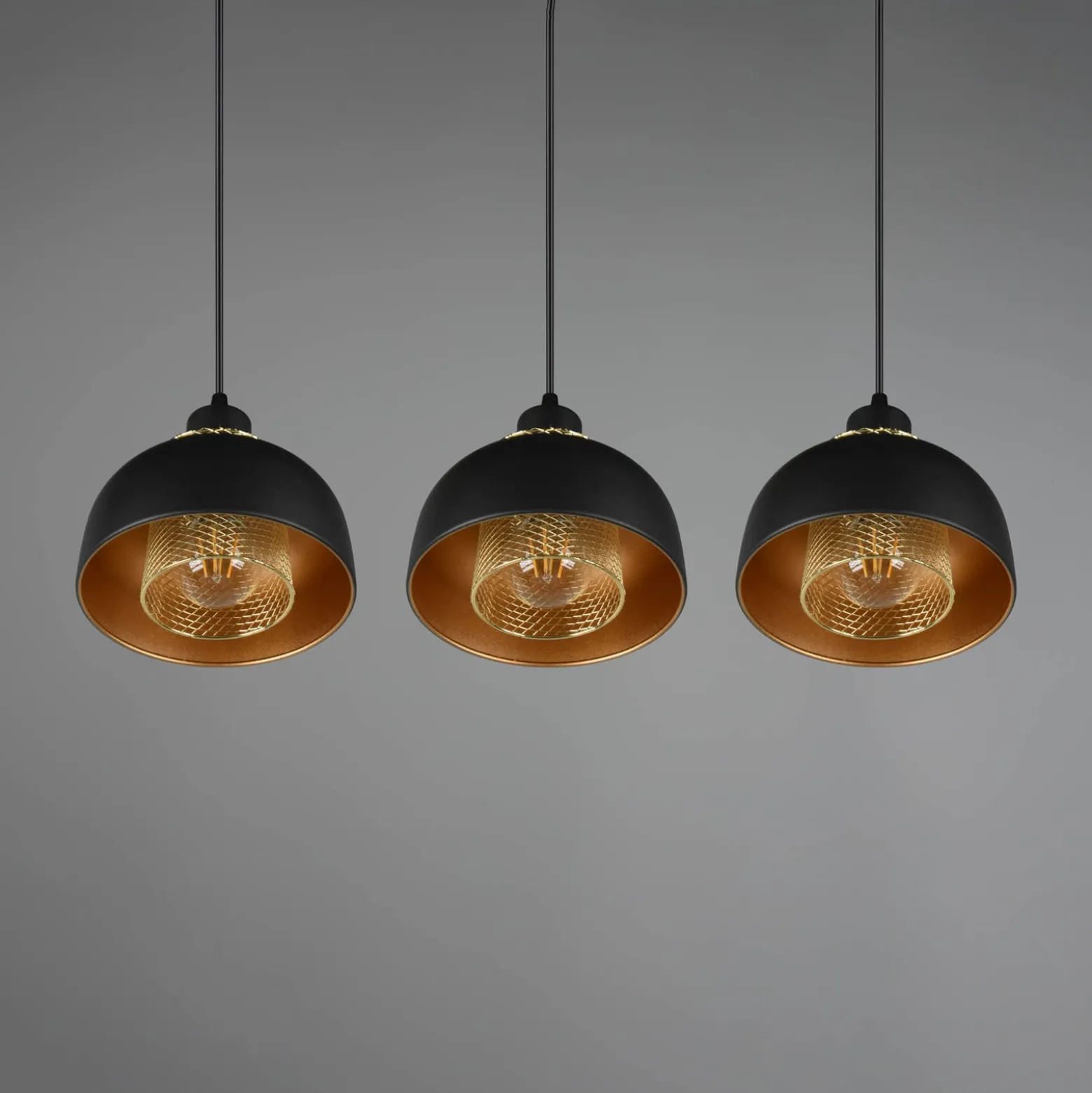 Hängeleuchte Punch, schwarz/gold, dreiflammig