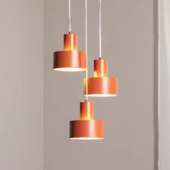 Hängeleuchte Rif 3, ziegelrot, rund, 3-flammig, Ø 33 cm