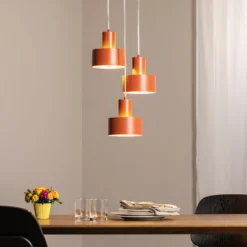 Hängeleuchte Rif 3, ziegelrot, rund, 3-flammig, Ø 33 cm