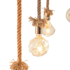 Hängeleuchte Rope, fünfflammig, aus Holz und Jute