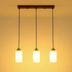 Hängeleuchte Rowena, holz hell/weiß, Glas, 3-flammig, E27