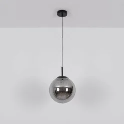 Hängeleuchte Samos, Ø 20 cm, rauchgrau/schwarz, Glas