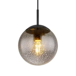 Hängeleuchte Samos, Ø 20 cm, rauchgrau/schwarz, Glas