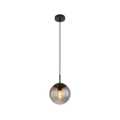 Hängeleuchte Samos, Ø 20 cm, rauchgrau/schwarz, Glas