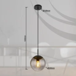 Hängeleuchte Samos, Ø 20 cm, rauchgrau/schwarz, Glas