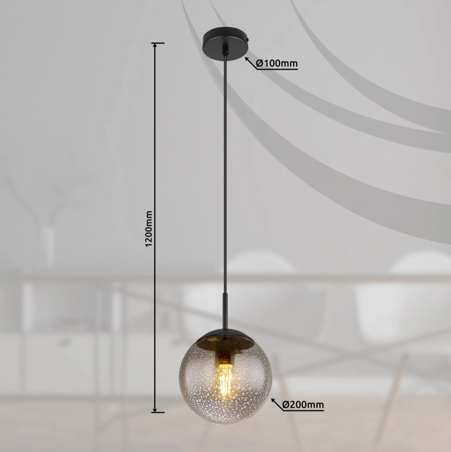 Hängeleuchte Samos, Ø 20 cm, rauchgrau/schwarz, Glas