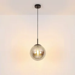 Hängeleuchte Samos, Ø 20 cm, rauchgrau/schwarz, Glas