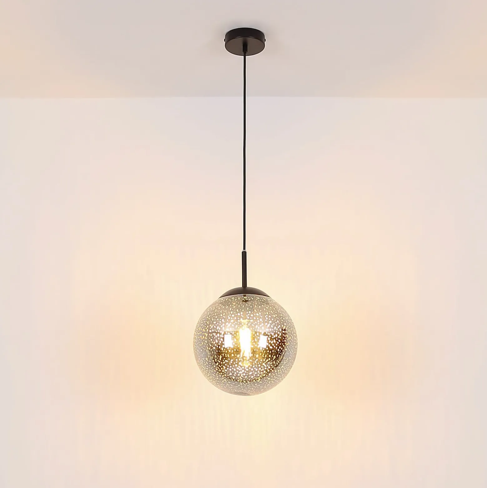 Hängeleuchte Samos, Ø 20 cm, rauchgrau/schwarz, Glas