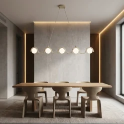 Hängeleuchte SINUS, beige, Länge 110 cm, 5-flg., Metall/Glas