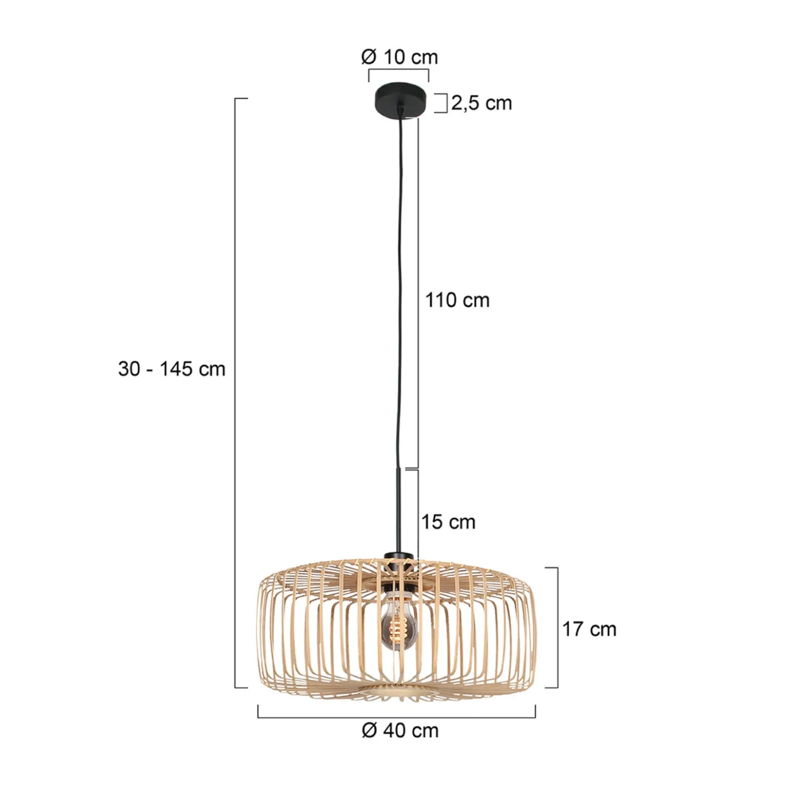 Hängeleuchte Sparkled Light, schwarz/Bambus natur, Ø 40 cm