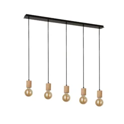 Hängeleuchte Spinny, Balken, 115 cm, 5-flg., Gummiholz, E27