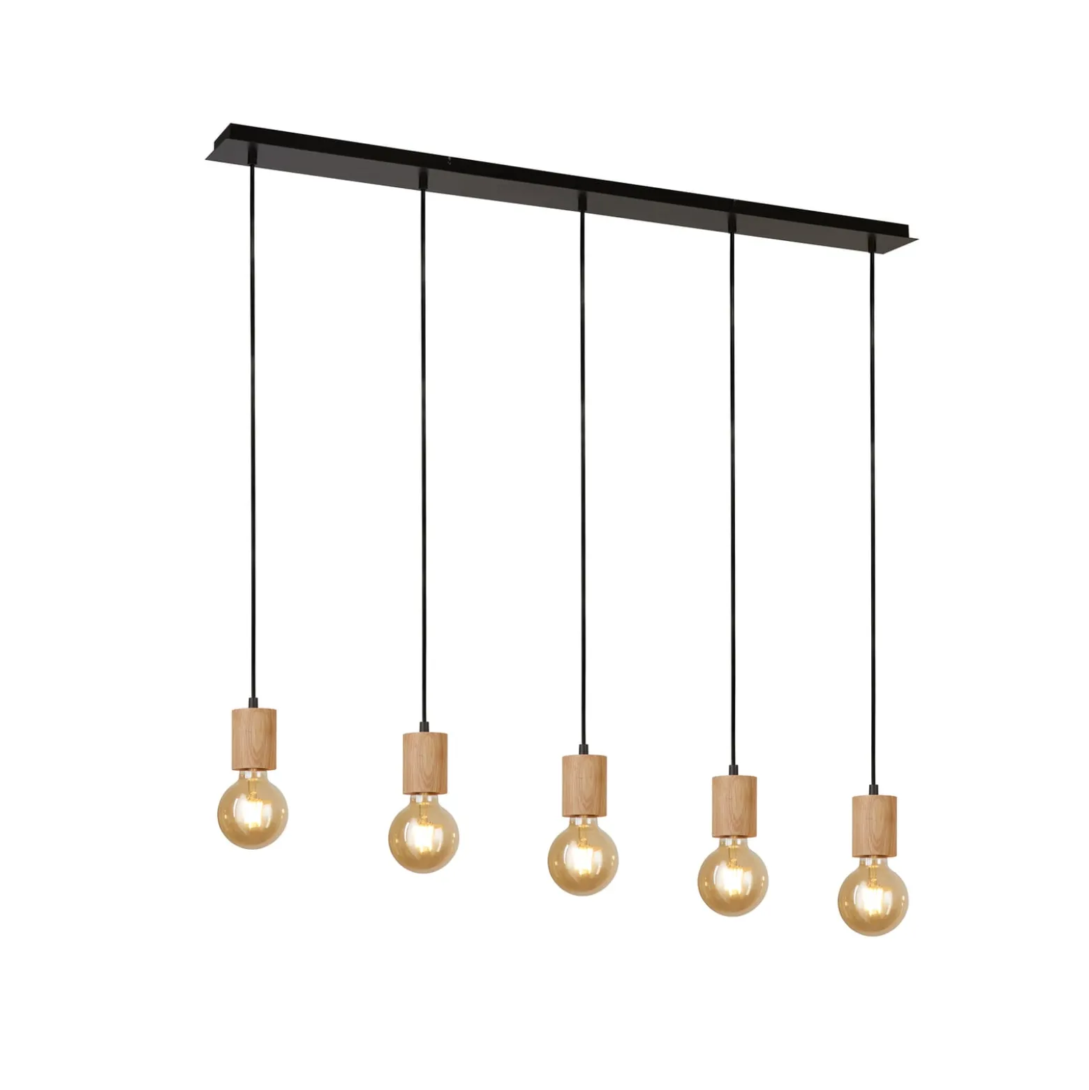 Hängeleuchte Spinny, Balken, 115 cm, 5-flg., Gummiholz, E27