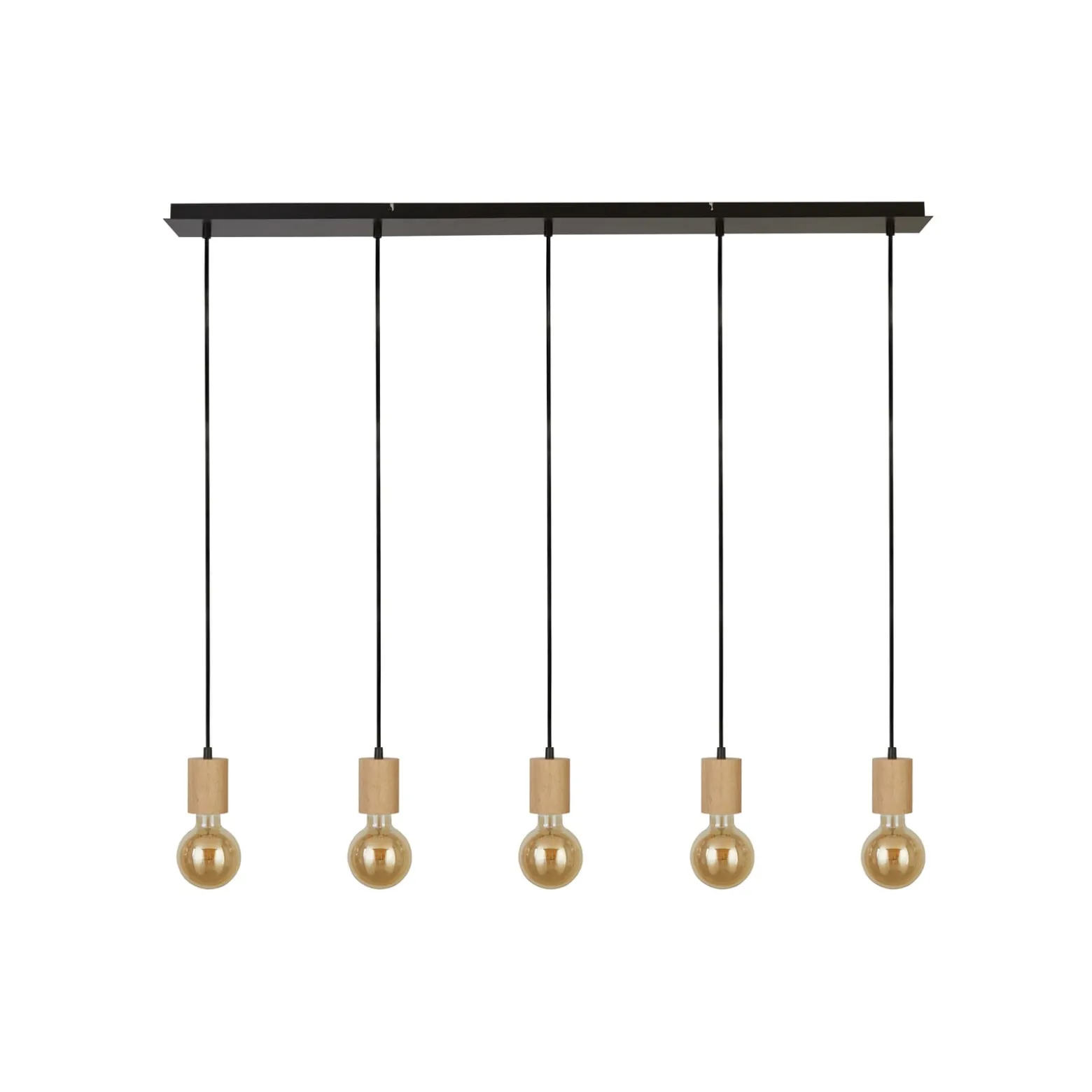 Hängeleuchte Spinny, Balken, 115 cm, 5-flg., Gummiholz, E27