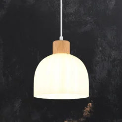 Hängeleuchte Swanson, Ø 20 cm, weiß/braun, Metall/Holz