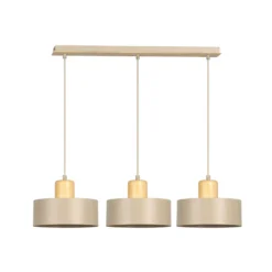 Hängeleuchte Torin, beige, Länge 80 cm, 3-flg., Metall/Holz