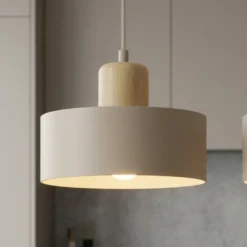 Hängeleuchte Torin, beige, Länge 80 cm, 3-flg., Metall/Holz